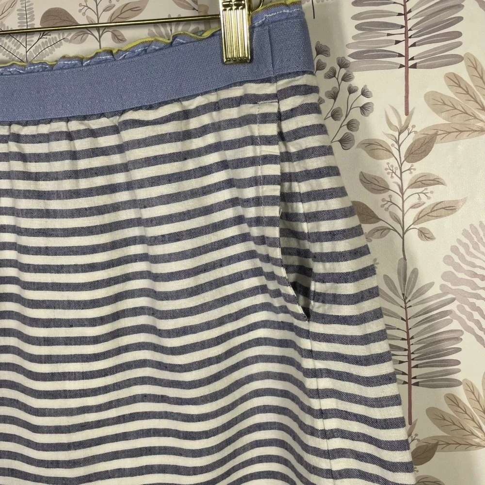 Ann Taylor LOFT‎ Striped Linen Blend Skirt M Blue White Yellow Pockets 15x17